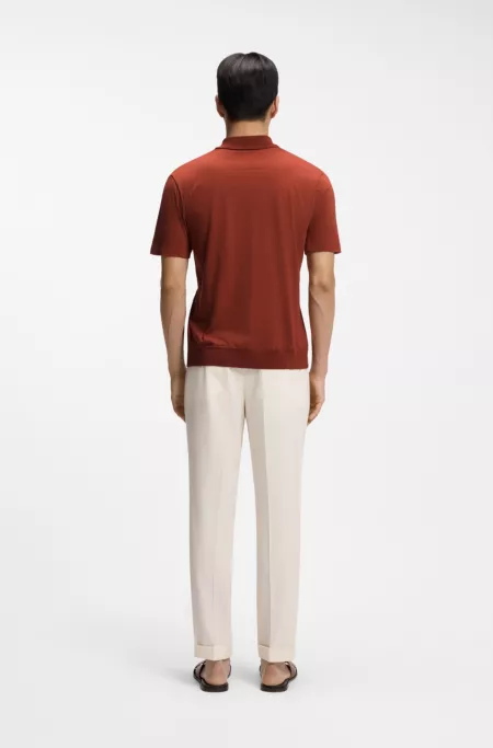 Zip-neck polo shirt in cotton and silk