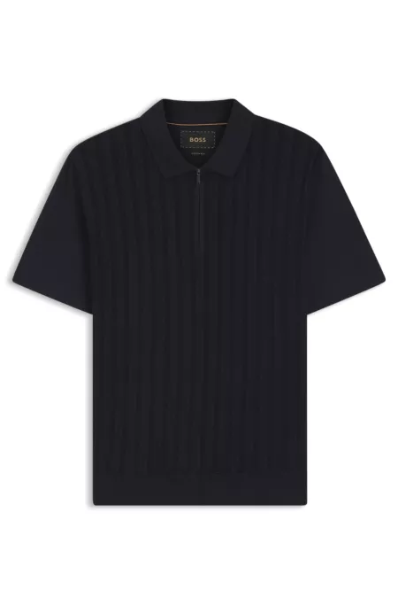 Zip-neck polo shirt in cotton and silk