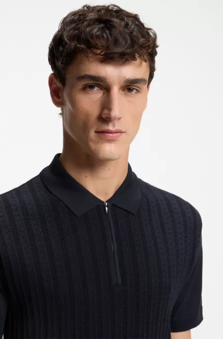 Zip-neck polo shirt in cotton and silk