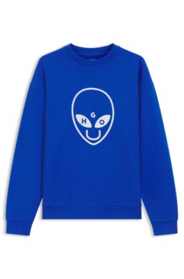 Cotton-terry sweatshirt with logo artwork, Blue