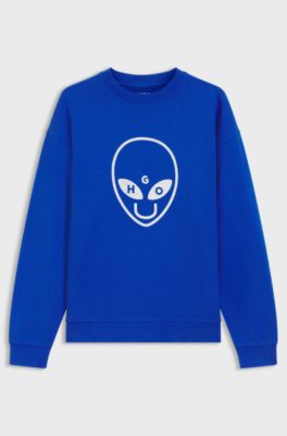 Sudadera de felpa de algod&oacute;n con ilustraci&oacute;n de logo, Azul