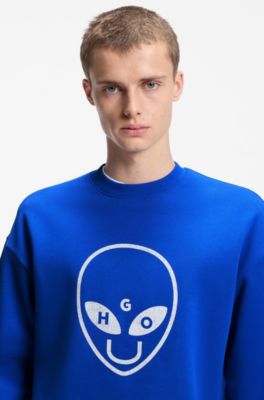 Sudadera de felpa de algod&oacute;n con ilustraci&oacute;n de logo, Azul