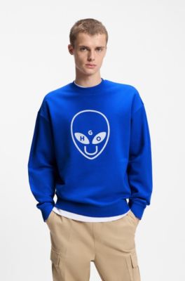 Sweater van katoenen badstof met logo-artwork, Blauw