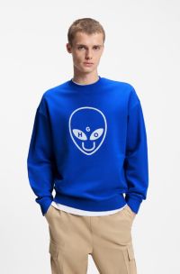 Cotton-terry sweatshirt with logo artwork, Blue