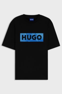 T-Shirt aus Baumwoll-Jersey mit Logo-Artwork, Schwarz