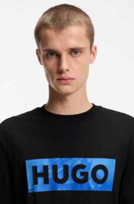 Cotton-jersey T-shirt with logo artwork, Black