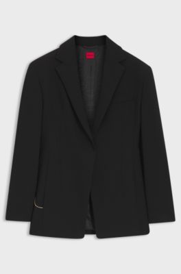 Relaxed-Fit Blazer aus Seersucker mit Ketteng&uuml;rtel, Schwarz