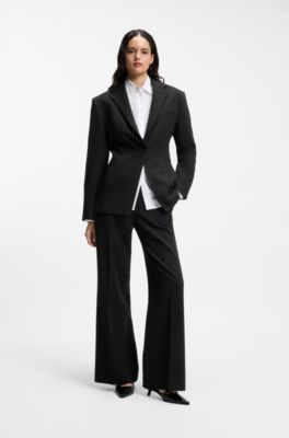 Relaxed-fit blazer in seersucker with chain belt, Black