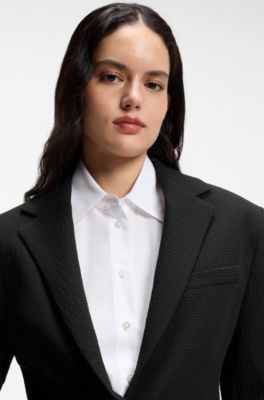 Relaxed-fit blazer in seersucker with chain belt, Black