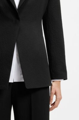 Relaxed-fit blazer in seersucker with chain belt, Black