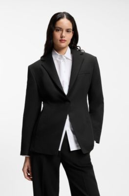 Relaxed-fit blazer in seersucker with chain belt, Black