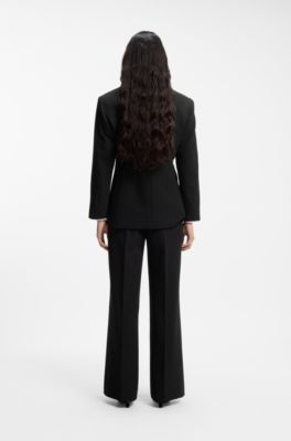 Relaxed-fit blazer in seersucker with chain belt, Black
