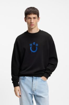 Sweat en molleton de coton avec Happy HUGO, Noir