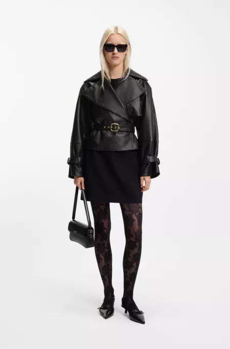 Relaxed-fit leather jacket with belt