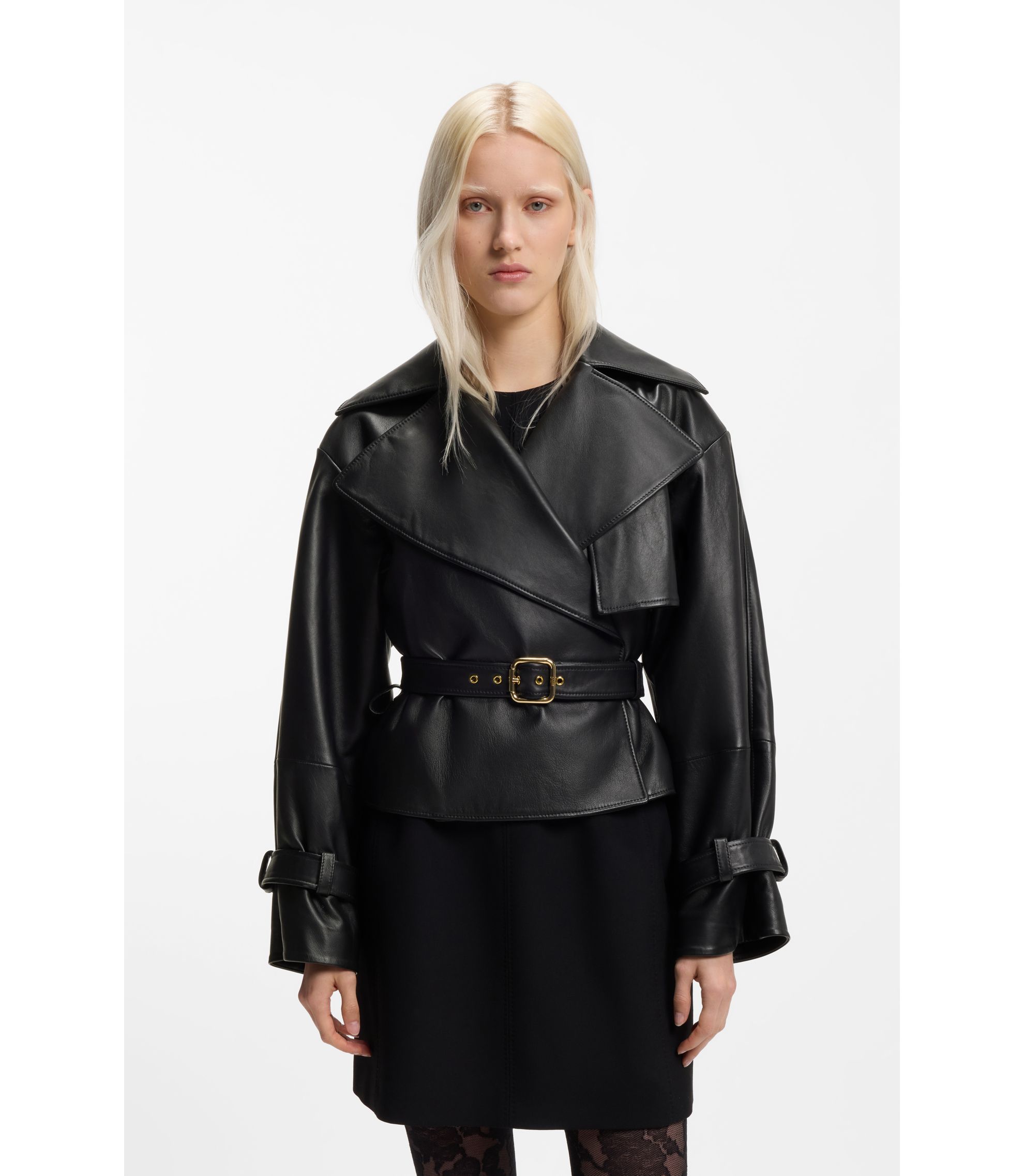 Relaxed-Fit Lederjacke mit Gürtel