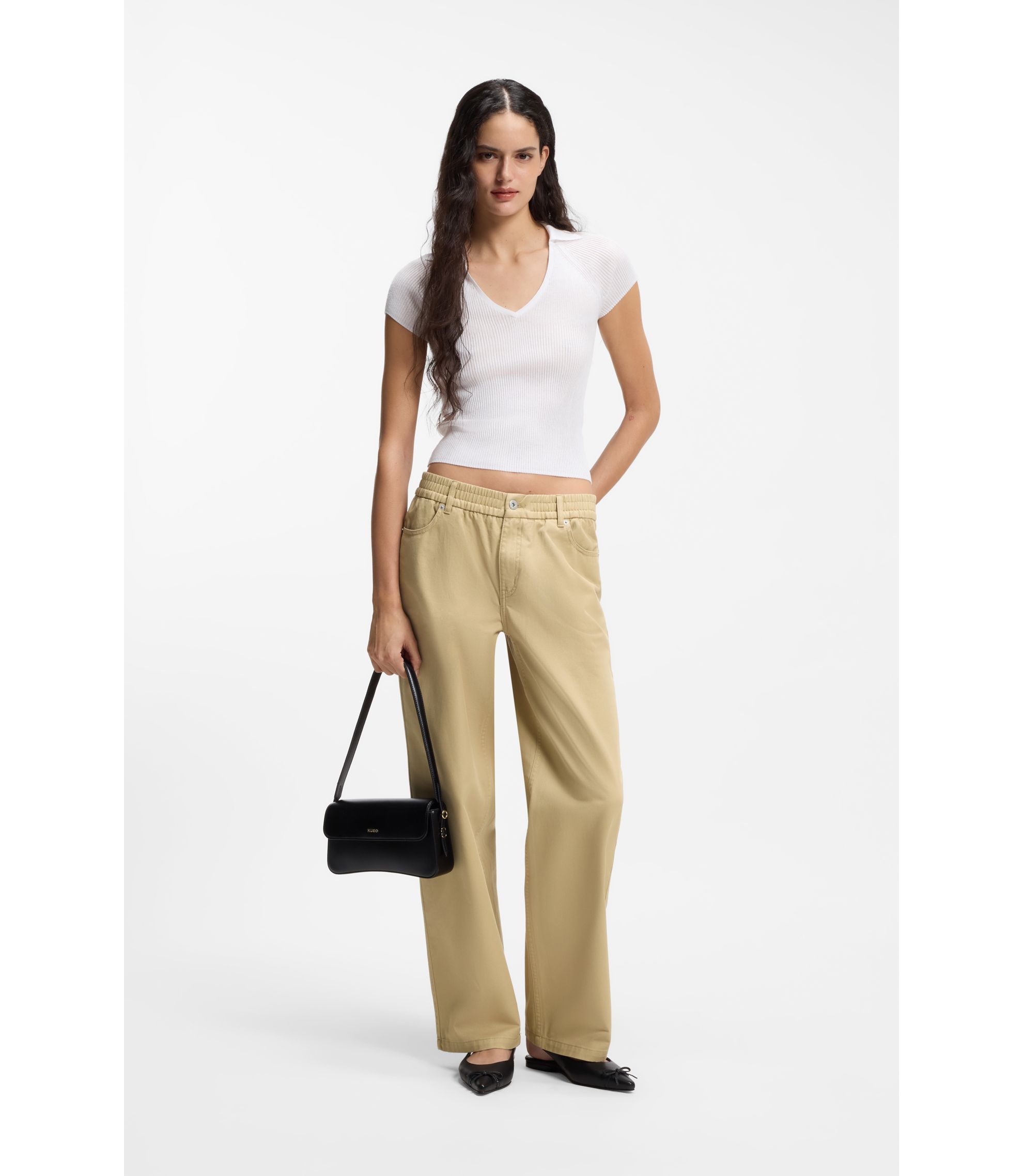 未使用　HUGO BOSS リラックスフィットパンツ ストレッチコットン HUGO - リラックスフィットパンツ コットン - ベージュ