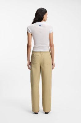 Pantalon coupe d&eacute;contract&eacute;e en coton, Beige clair