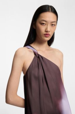One-shoulder dress with floral print, Patterned