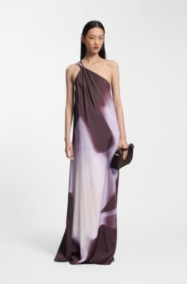 Vestito monospalla con stampa floreale, A disegni