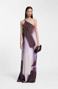 Vestido de un hombro con estampado floral, Fantas&iacute;a