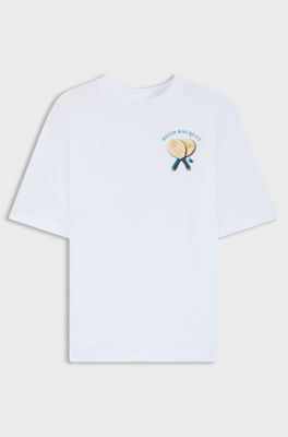 Cotton-jersey T-shirt with rear printed artwork, White