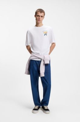Cotton-jersey T-shirt with rear printed artwork, White