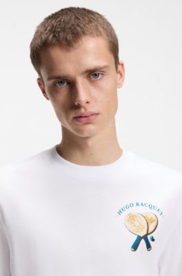 Cotton-jersey T-shirt with rear printed artwork, White