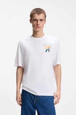 Cotton-jersey T-shirt with rear printed artwork, White