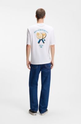 Cotton-jersey T-shirt with rear printed artwork, White