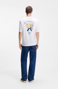 Cotton-jersey T-shirt with rear printed artwork, White