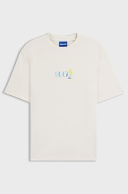 Cotton-jersey T-shirt with rear printed artwork, Natural