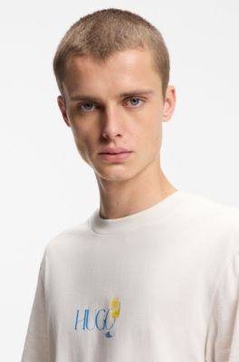 T-shirt i bomuldsjersey med printet grafik bagp&aring;, Naturlig