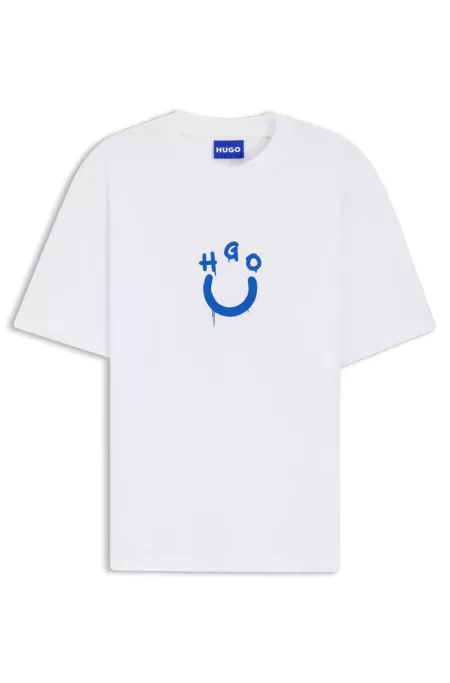 Cotton-jersey T-shirt with Happy HUGO logo