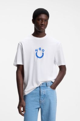 T-Shirt aus Baumwoll-Jersey mit Happy HUGO Logo, Wei&szlig;