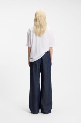 Cotton-jersey T-shirt with Happy HUGO logo, White