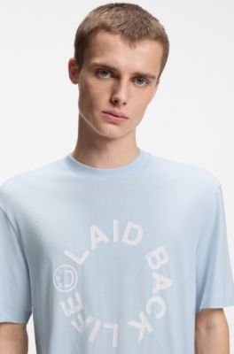 Cotton-jersey T-shirt with Happy HUGO logo, Light Blue
