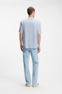 Cotton-jersey T-shirt with Happy HUGO logo, Light Blue