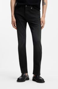 Delaware Slim-Fit Jeans aus tiefschwarzem Stretch-Denim, Schwarz