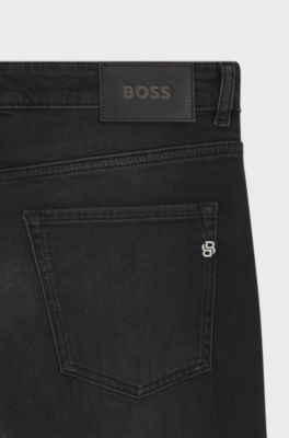 Delaware slim fit-jeans i svart comfort stretch-denim, Svart