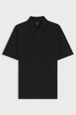 Regular-fit polo shirt in honeycomb-structured cotton piqu&eacute;, Black