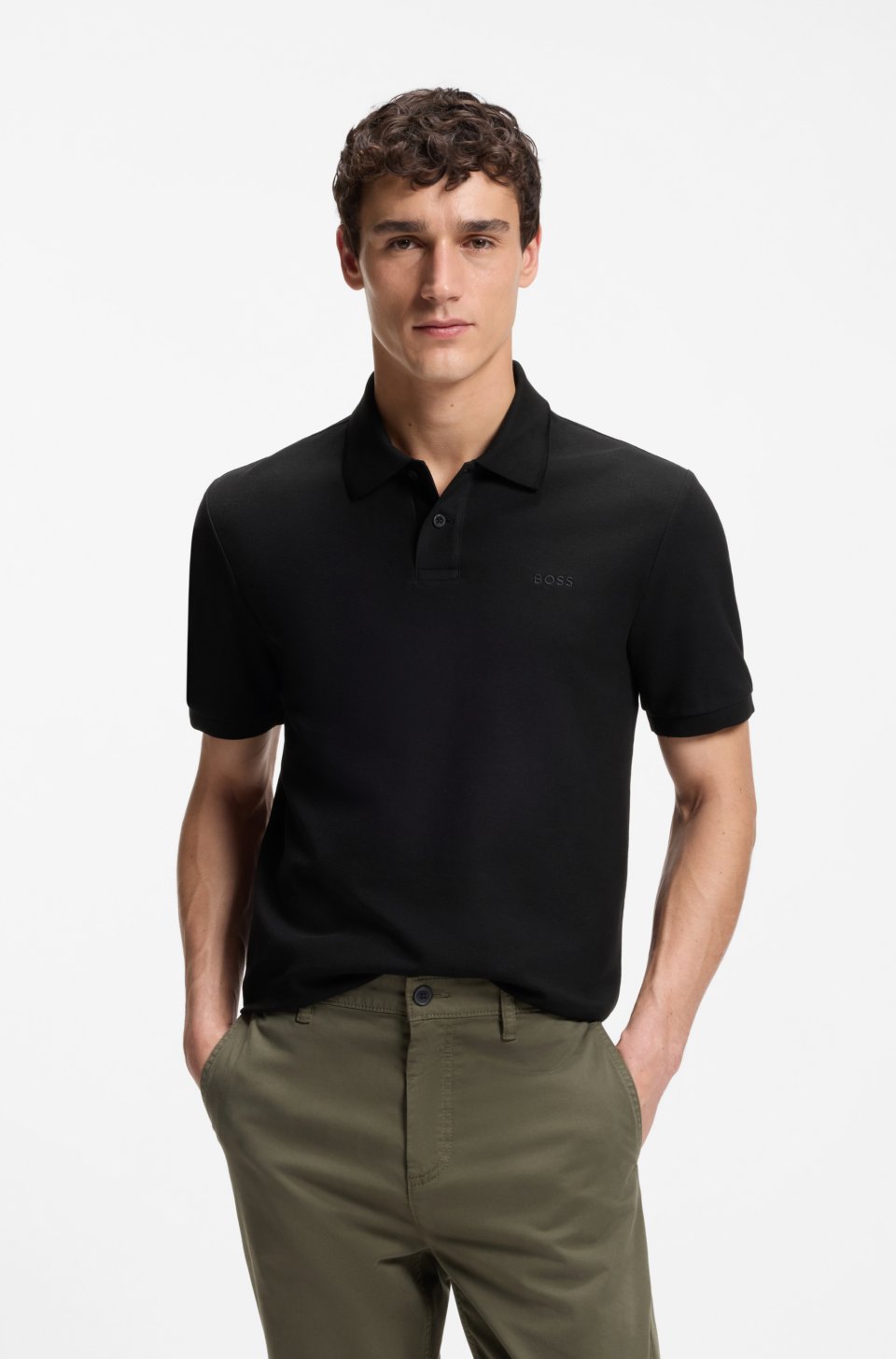 Regular-fit polo shirt in honeycomb-structured cotton piqué