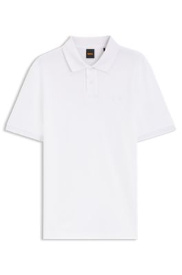 Regular-fit polo shirt in honeycomb-structured cotton piqu&eacute;, White