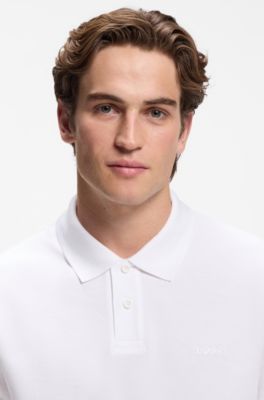 Regular-fit polo shirt in honeycomb-structured cotton piqu&eacute;, White