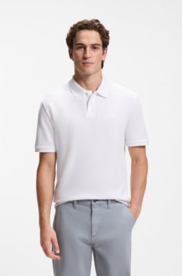 Regular-fit polo shirt in honeycomb-structured cotton piqu&eacute;, White