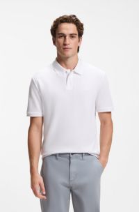 Polo Regular en piqu&eacute; de coton structur&eacute; en nid d'abeille, Blanc