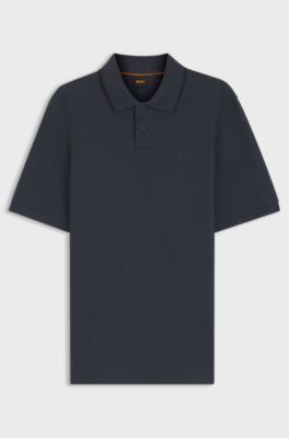 Regular-fit polo shirt in honeycomb-structured cotton piqu&eacute;, Dark Blue