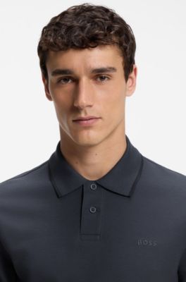 Regular-fit polo shirt in honeycomb-structured cotton piqu&eacute;, Dark Blue