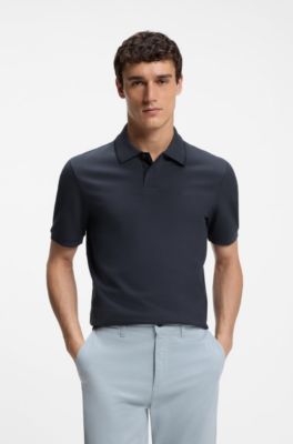 Regular-fit polo shirt in honeycomb-structured cotton piqu&eacute;, Dark Blue