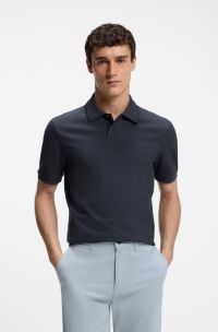 Polo Regular en piqu&eacute; de coton structur&eacute; en nid d'abeille, Bleu fonc&eacute;
