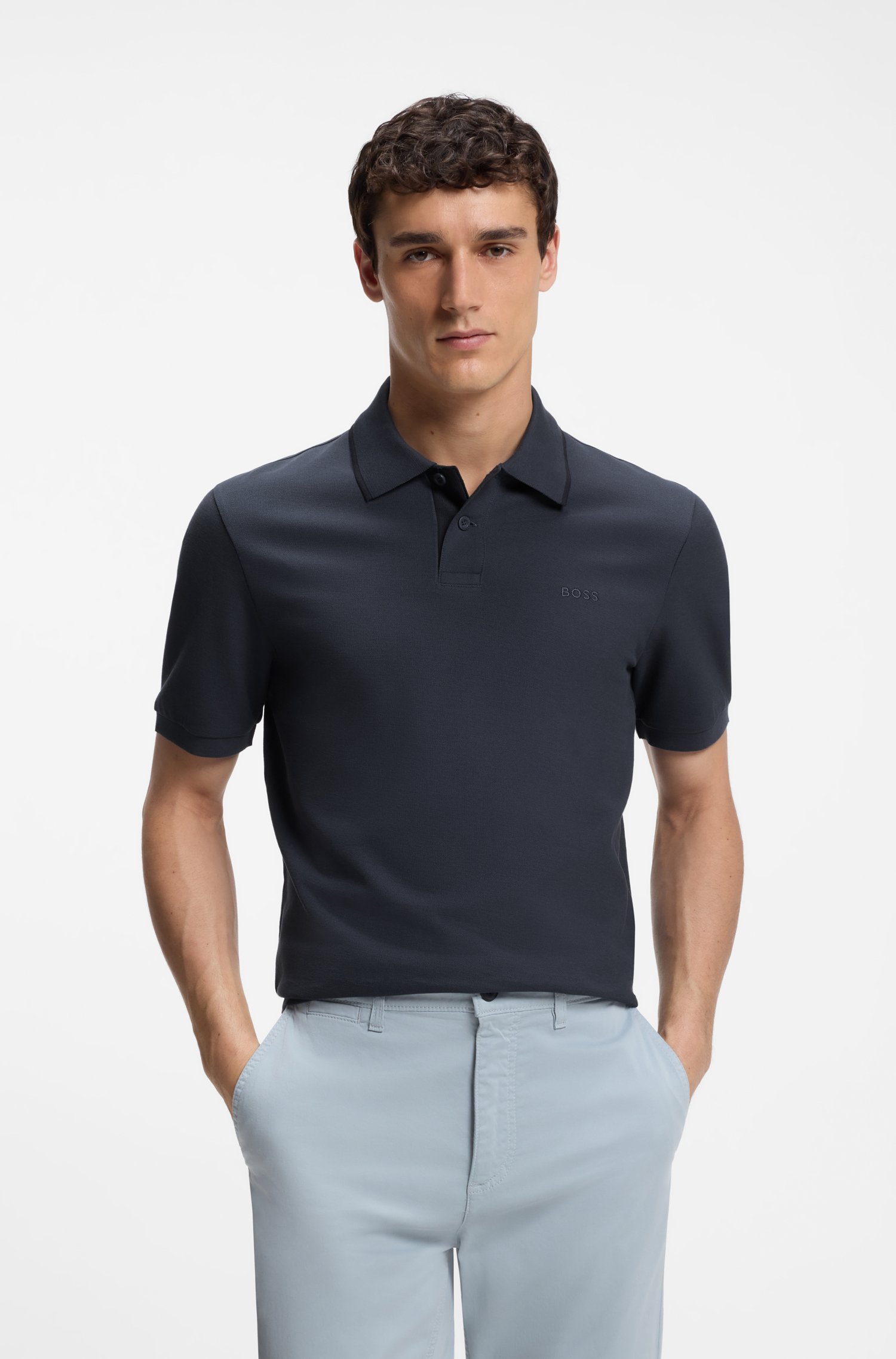 Boss Regular-fit polo shirt in honeycomb-structured cotton piqué pikéer herr